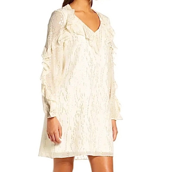 NWT Lilly Pulitzer Belle Metallic Ruffle-Trim Silk Shift Mini Cocktail Dress - Picture 4 of 14
